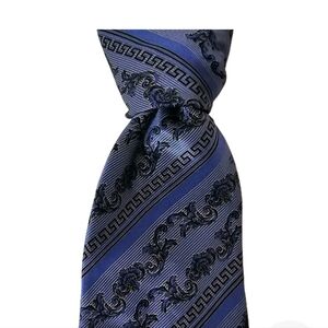 Versace Blue and Black Greek Key Tie